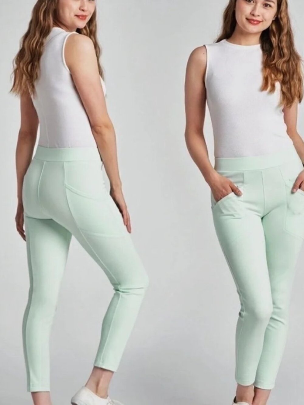 New Betabrand Skinny Leg Journey DPYP Dress Pant Yoga Pants Large Mint Mojito